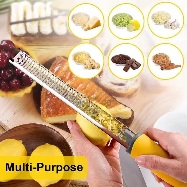 Alt view image 3 of 7 - Professional Stainless Steel Lemon Zester & Grater - Premium Kitchen Tool for Cheese, Garlic, Ginger, Chocolate, Vegetables & Fruits | Dishwasher Safe