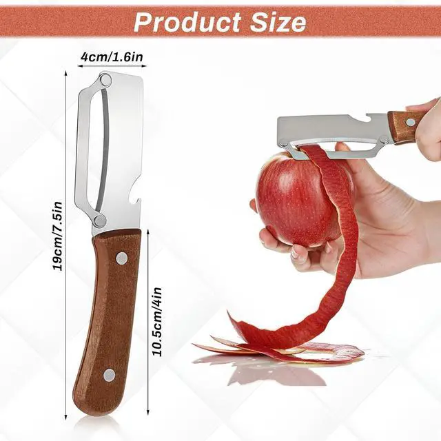 Alt view image 2 of 7 - 2-in-1 Vegetable Peeler for Kitchen, Multi-Functional Potato Peeler with Wooden Handle and Bottle Opener Stainless Steel Blades Kitchen Peeling Tool for Fruits Potatoes Apples Carrots Zucchini