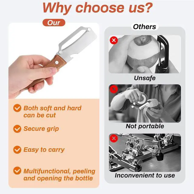 Alt view image 6 of 7 - 2-in-1 Vegetable Peeler for Kitchen, Multi-Functional Potato Peeler with Wooden Handle and Bottle Opener Stainless Steel Blades Kitchen Peeling Tool for Fruits Potatoes Apples Carrots Zucchini