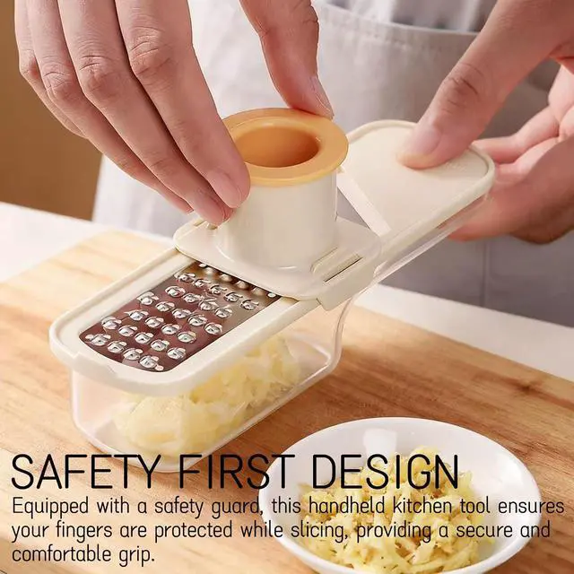 Alt view image 3 of 6 - 2 Pieces Mini Mandoline Slicer 3 in 1 - Ginger Garlic Grater, Vegetable Chopper with Container, Easy Grip Handheld Kitchen Tool, Safety Guard, for Camping Cooking and Picnic
