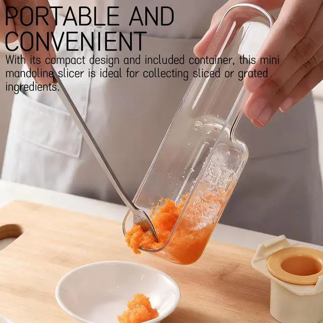 Alt view image 4 of 6 - 2 Pieces Mini Mandoline Slicer 3 in 1 - Ginger Garlic Grater, Vegetable Chopper with Container, Easy Grip Handheld Kitchen Tool, Safety Guard, for Camping Cooking and Picnic