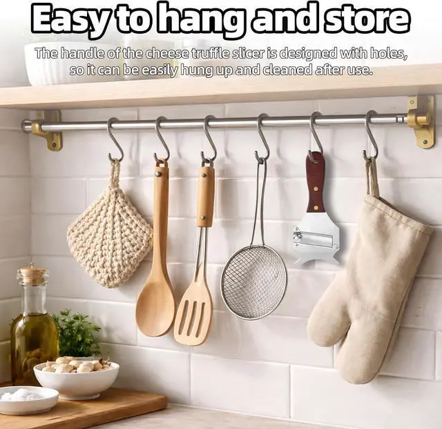 Alt view image 4 of 7 - Truffle Slicer Shaver, Stainless Steel Adjustable Thickness Truffle Grater with Wooden Handle & Hang Hole Multi-Purpose Kitchen Tool for Chocolate Garlic Cheese Mushrooms