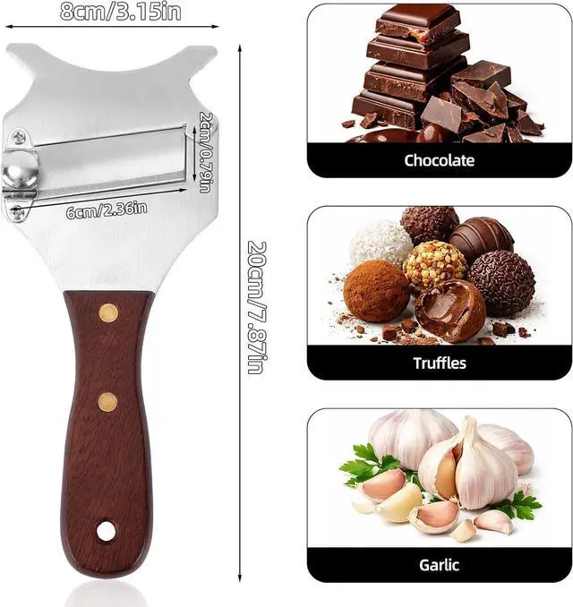 Alt view image 2 of 7 - Truffle Slicer Shaver, Stainless Steel Adjustable Thickness Truffle Grater with Wooden Handle & Hang Hole Multi-Purpose Kitchen Tool for Chocolate Garlic Cheese Mushrooms