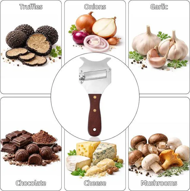 Alt view image 6 of 7 - Truffle Slicer Shaver, Stainless Steel Adjustable Thickness Truffle Grater with Wooden Handle & Hang Hole Multi-Purpose Kitchen Tool for Chocolate Garlic Cheese Mushrooms