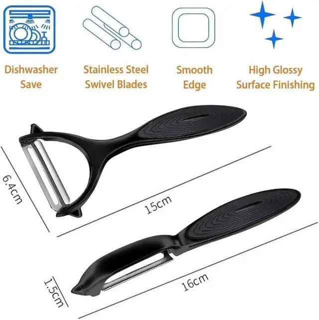 Alt view image 2 of 7 - Premium Vegetable Peeler Set Ultra Sharp Stainless Steel Blades with Non-Slip Ergonomic Handles for Easy Potato, Fruit & Veggie Peeling (2PCS)