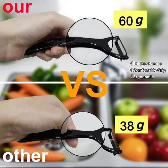 Alt view image 3 of 7 - Premium Vegetable Peeler Set Ultra Sharp Stainless Steel Blades with Non-Slip Ergonomic Handles for Easy Potato, Fruit & Veggie Peeling (2PCS)