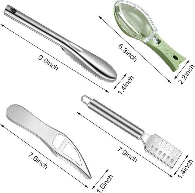 Alt view image 2 of 7 - Honoson 4 Pcs Stainless Steel Fish Scale Remover Scaler with Bottle Opener