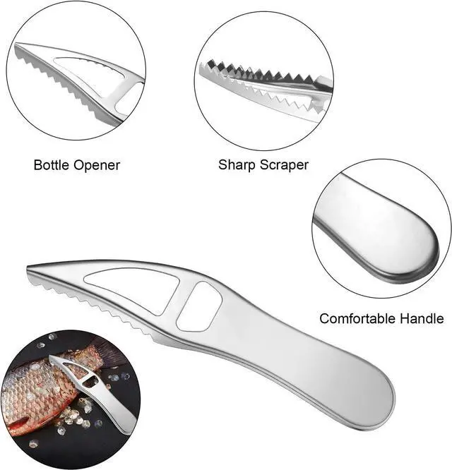 Alt view image 3 of 7 - Honoson 4 Pcs Stainless Steel Fish Scale Remover Scaler with Bottle Opener