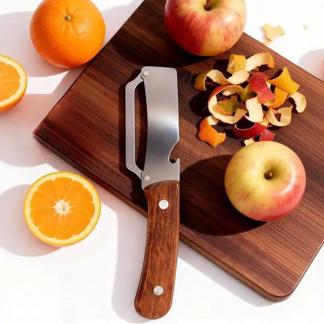 Alt view image 7 of 7 - Multi-Functional Vegetable Peeler with Hook, Stainless Steel Sharp Blades Peeler with Wooden Handle & Bottle Opener Practical Kitchen Tool for Veggie Fruit Apple Potato Sugar Cane