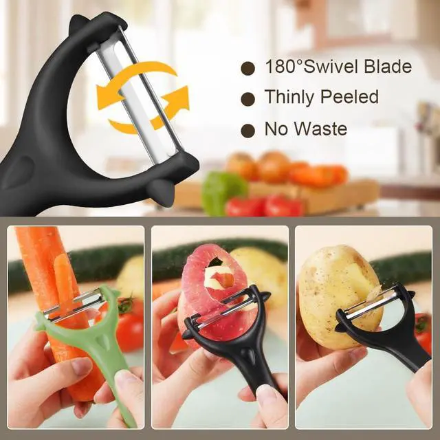 Alt view image 3 of 7 - AUAUY 2PCS Potato Peeler, Y-Shaped Swivel Vegetable Peeler, Green + Black