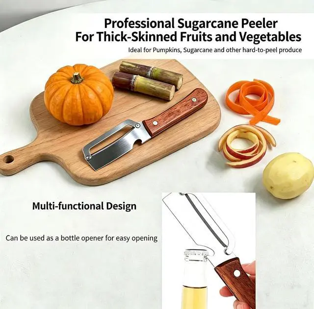 Alt view image 4 of 7 - 2 Pack 2 in 1 Multi Functional Vegetable Peelers, Kitchen Tool with Wooden Handl and Bottle Opener,Stainless Steel Potato Peelers, Kitchen Fruit & Veggie Peelers with Ergonomic Grip