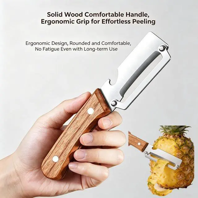 Alt view image 5 of 7 - 2 Pack 2 in 1 Multi Functional Vegetable Peelers, Kitchen Tool with Wooden Handl and Bottle Opener,Stainless Steel Potato Peelers, Kitchen Fruit & Veggie Peelers with Ergonomic Grip