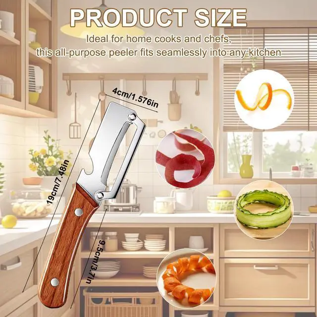 Alt view image 5 of 7 - Multi-Functional Vegetable Peeler for Kitchen, 2 in 1 Stainless Steel Vegetable Peeler with Wooden Handle and Bottle Opener,Kitchen Tool for Fruit Apple Potato Carrot Pumpkin Papaya (2pcs)