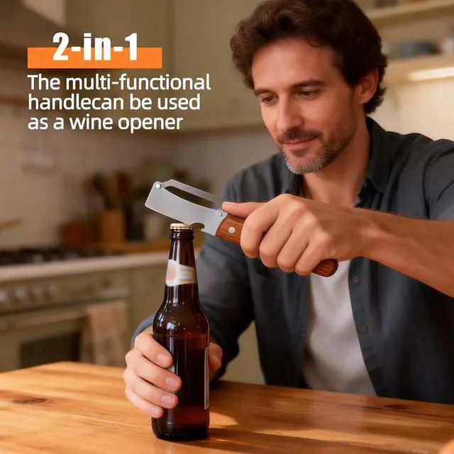Alt view image 5 of 7 - Multi-Functional Vegetable Peeler with Hook, Stainless Steel Sharp Blades Peeler with Wooden Handle & Bottle Opener Practical Kitchen Tool for Veggie Fruit Apple Potato Sugar Cane