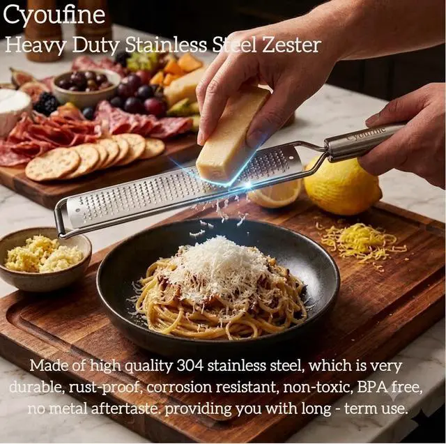 Alt view image 2 of 6 - 13.5 inch Lemon Zester, 304 Stainless Steel Cheese Grater, Kitchen Tool Metal Zester for Vegetable Fruits, Ginger, Garlic, Nutmeg, Chocolate, Citrus, Lime Zesters & Grater.