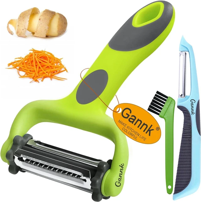 Main image of GANNK Potato Apple Vegetable Peelers for Kitchen, I and Y Peelers for Fruit Veggie Potatoes Carrot Cucumber, 3 in 1 Blade Spin Design With Julienne Multifunctional