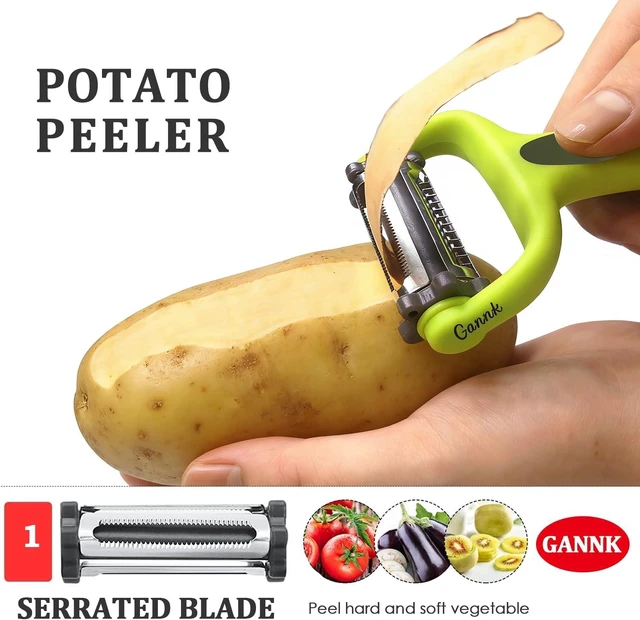 Alt view image 2 of 7 - GANNK Potato Apple Vegetable Peelers for Kitchen, I and Y Peelers for Fruit Veggie Potatoes Carrot Cucumber, 3 in 1 Blade Spin Design With Julienne Multifunctional