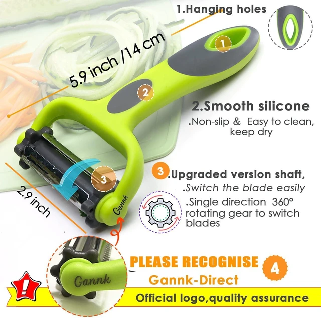 Alt view image 4 of 7 - GANNK Potato Apple Vegetable Peelers for Kitchen, I and Y Peelers for Fruit Veggie Potatoes Carrot Cucumber, 3 in 1 Blade Spin Design With Julienne Multifunctional