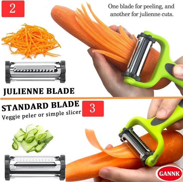 Alt view image 3 of 7 - GANNK Potato Apple Vegetable Peelers for Kitchen, I and Y Peelers for Fruit Veggie Potatoes Carrot Cucumber, 3 in 1 Blade Spin Design With Julienne Multifunctional