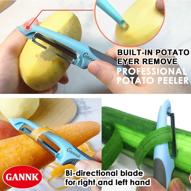 Alt view image 5 of 7 - GANNK Potato Apple Vegetable Peelers for Kitchen, I and Y Peelers for Fruit Veggie Potatoes Carrot Cucumber, 3 in 1 Blade Spin Design With Julienne Multifunctional