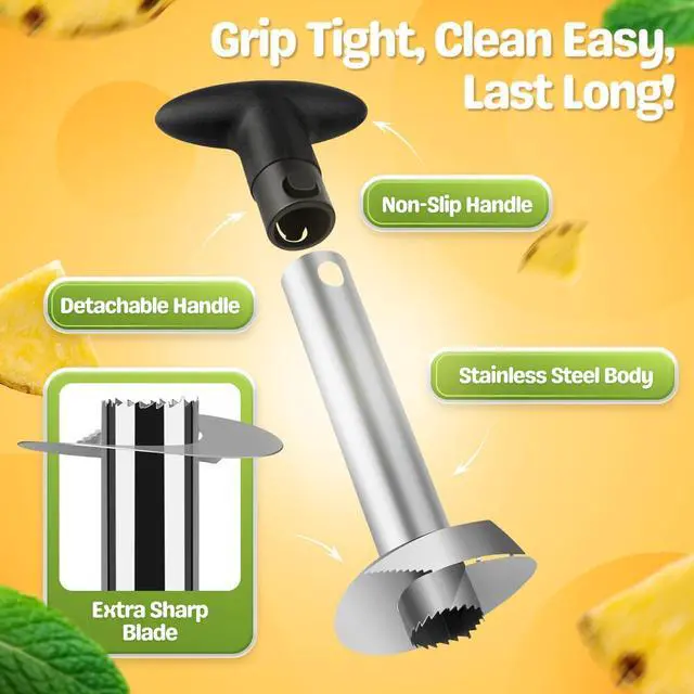 Alt view image 2 of 7 - Flexzion Pineapple Corer Slicer Peeler, Stainless Steel Eye Remover Decorer Wedger Cutter, Spiral Cutting Tools with Metal Blade, Non-Slip Grip for Fruit Rings, Home Kitchen Restaurant Chef Use
