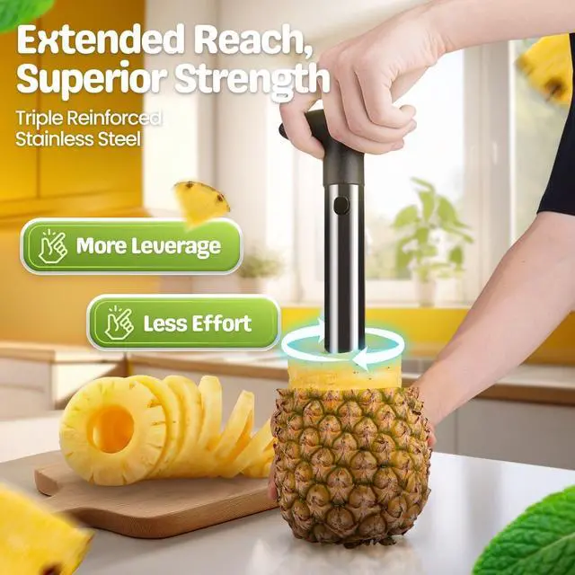 Alt view image 4 of 7 - Flexzion Pineapple Corer Slicer Peeler, Stainless Steel Eye Remover Decorer Wedger Cutter, Spiral Cutting Tools with Metal Blade, Non-Slip Grip for Fruit Rings, Home Kitchen Restaurant Chef Use