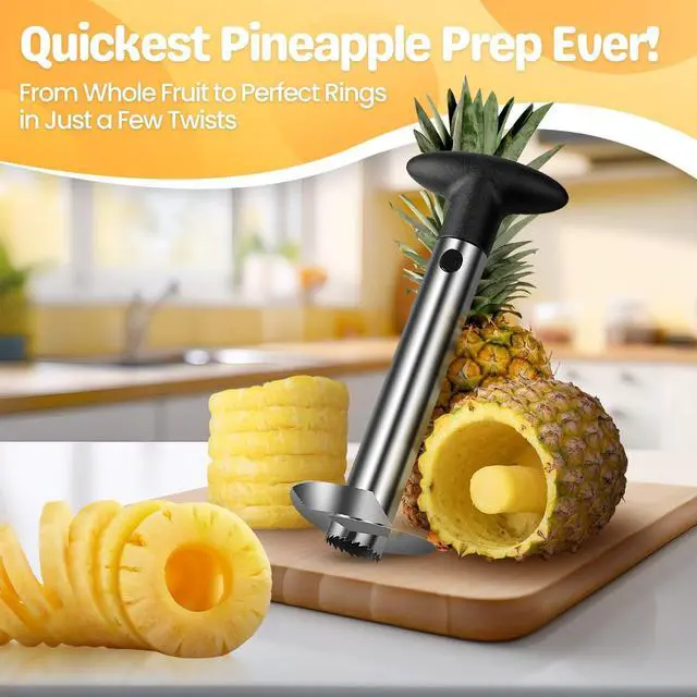 Alt view image 5 of 7 - Flexzion Pineapple Corer Slicer Peeler, Stainless Steel Eye Remover Decorer Wedger Cutter, Spiral Cutting Tools with Metal Blade, Non-Slip Grip for Fruit Rings, Home Kitchen Restaurant Chef Use