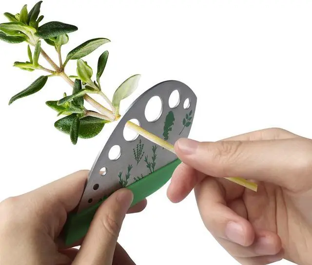 Alt view image 5 of 7 - Herb Stripper Stainless Steel Kitchen Herb Leaf Stripping Tool Kitchen Gadgets for Kale, Chard, Collard Greens, Thyme, Basil, Cilantro Tool (9 holes)