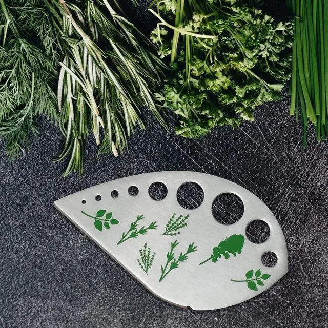 Alt view image 4 of 7 - Herb Stripper Stainless Steel Kitchen Herb Leaf Stripping Tool Kitchen Gadgets for Kale, Chard, Collard Greens, Thyme, Basil, Cilantro Tool (9 holes)