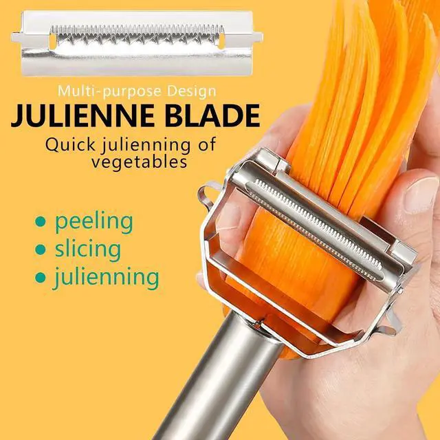 Alt view image 2 of 6 - Stainless Steel Peeler Julienne Cutter Slicer for Carrot Potato Melon Vegetable and Fruit with Cleaning Brush