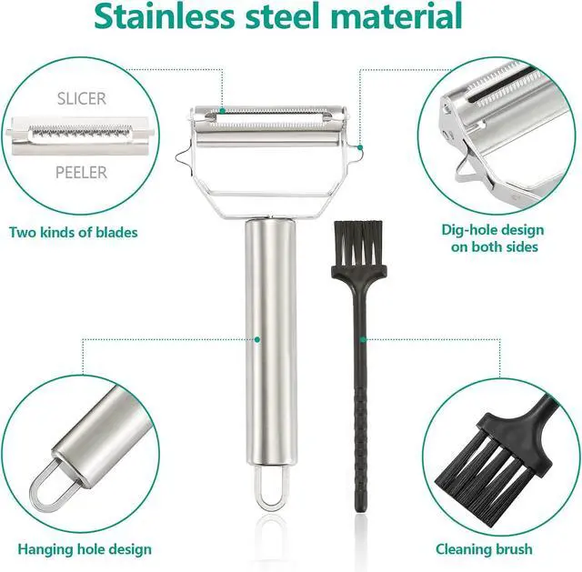 Alt view image 5 of 6 - Stainless Steel Peeler Julienne Cutter Slicer for Carrot Potato Melon Vegetable and Fruit with Cleaning Brush