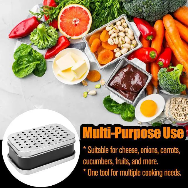 Alt view image 4 of 7 - 2 In 1 Cheese Grater with Container and Lid Metal Handheld with Storage Box Stainless Steel Citrus Lemon Zester, Fruit Vegetable Onion Choppers, Airtight Includes Hand Peelers, Grinder, Shredder