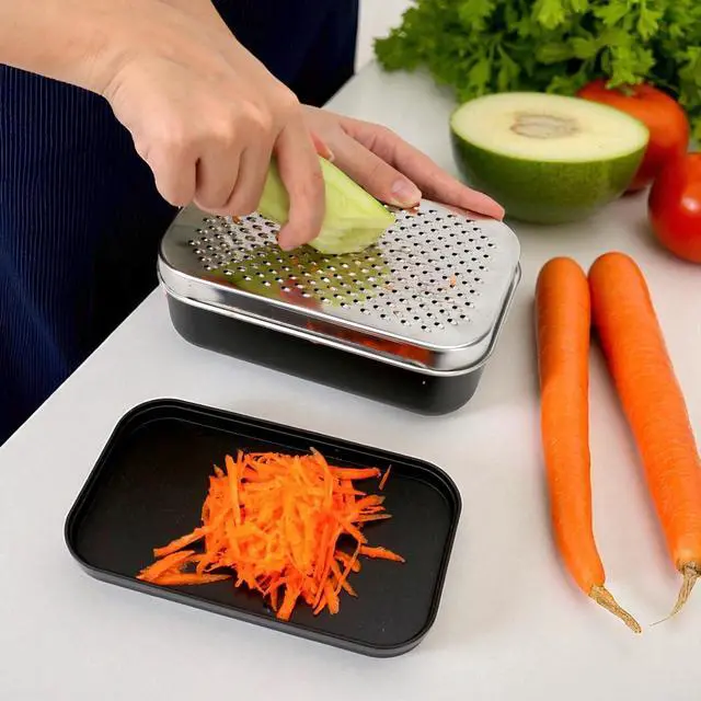 Alt view image 6 of 7 - 2 In 1 Cheese Grater with Container and Lid Metal Handheld with Storage Box Stainless Steel Citrus Lemon Zester, Fruit Vegetable Onion Choppers, Airtight Includes Hand Peelers, Grinder, Shredder
