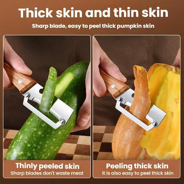 Alt view image 2 of 7 - 2PCS Multifunctional Vegetable Peeler for Kitchen, Multi-Functional Stainless Steel Fruit Peelers with Wooden Handle and Bottle Opener, Effortless Peeling for Apple, Potato, Pumpkin, Papaya
