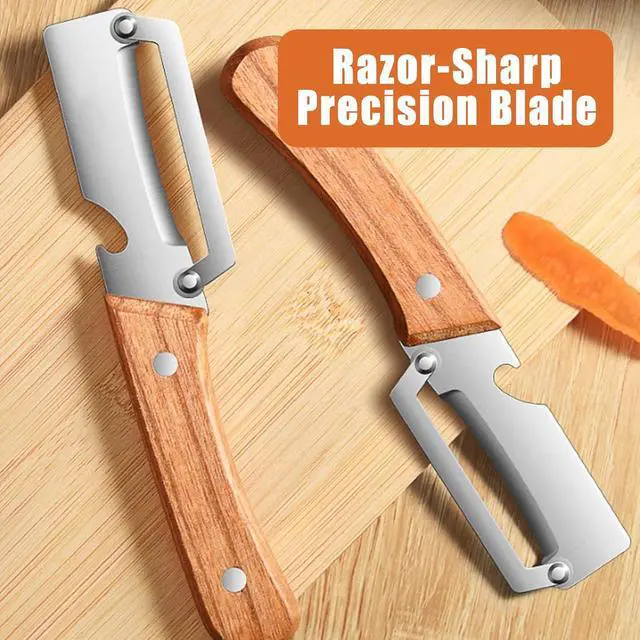Alt view image 3 of 7 - 2PCS Multifunctional Vegetable Peeler for Kitchen, Multi-Functional Stainless Steel Fruit Peelers with Wooden Handle and Bottle Opener, Effortless Peeling for Apple, Potato, Pumpkin, Papaya