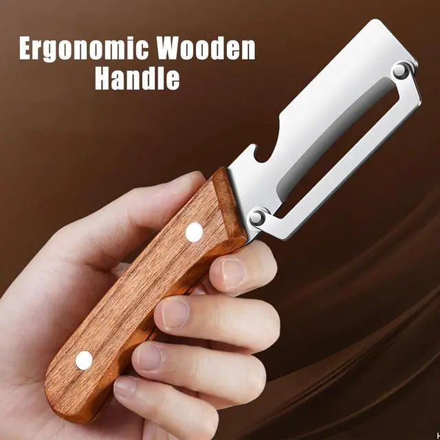 Alt view image 6 of 7 - 2PCS Multifunctional Vegetable Peeler for Kitchen, Multi-Functional Stainless Steel Fruit Peelers with Wooden Handle and Bottle Opener, Effortless Peeling for Apple, Potato, Pumpkin, Papaya