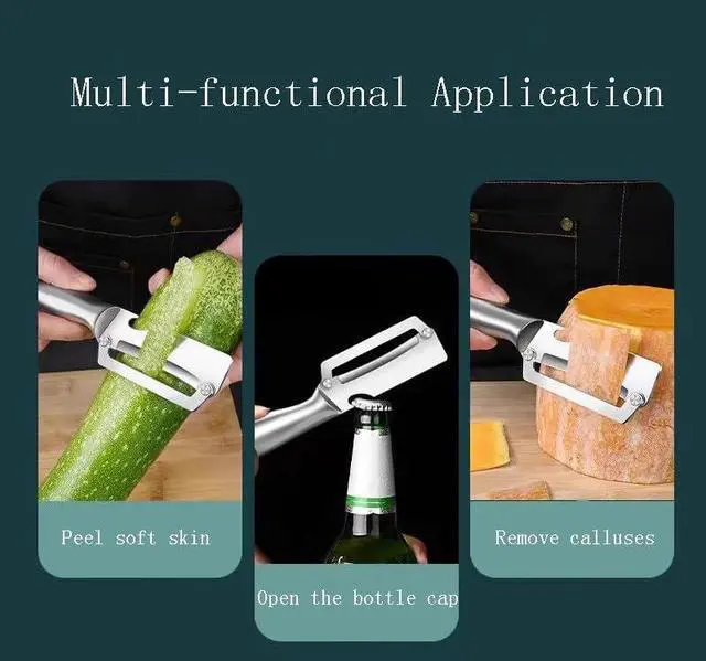 Alt view image 3 of 5 - Multi Functional Premium Vegetable Peeler with Wooden Handle and Bottle Opener Stainless Steel Blade Kitchen Tool for Fruit Potato Pumpkin Papaya