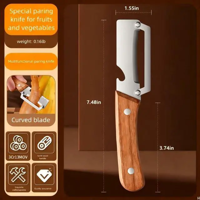 Alt view image 2 of 5 - Multi Functional Premium Vegetable Peeler with Wooden Handle and Bottle Opener Stainless Steel Blade Kitchen Tool for Fruit Potato Pumpkin Papaya
