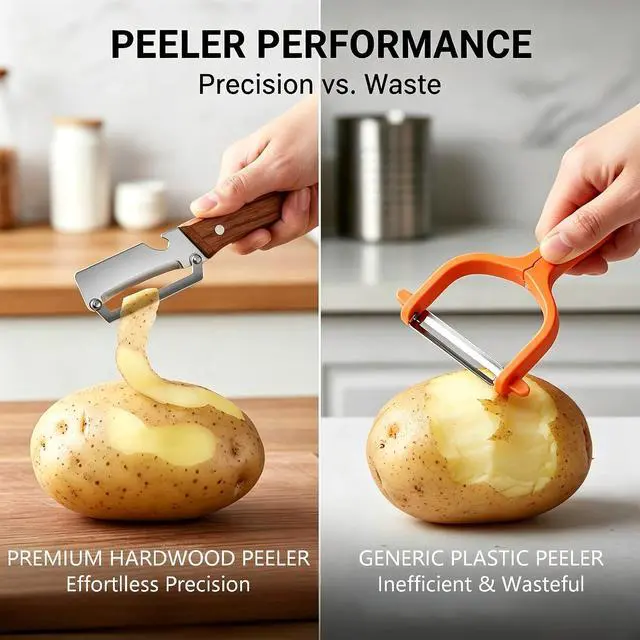 Alt view image 4 of 7 - 2-in-1 Vegetable Peeler with Bottle Opener, 2-Pack Sharp Stainless Steel Fruit Peeler, Ergonomic Wood Grain Handle Potato Peeler for Kitchen, Multi-Function Food Peeling Tool for Apple, Carrot,Veggies