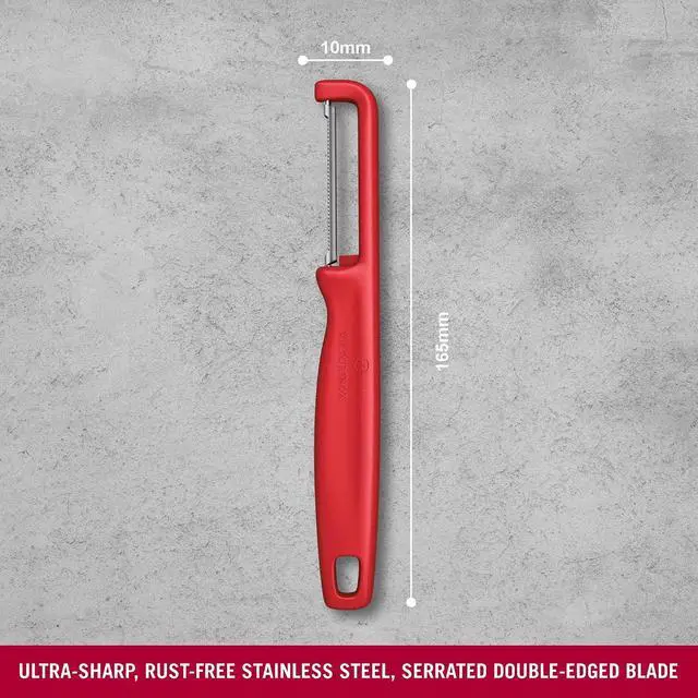 Alt view image 2 of 6 - Victorinox Iota Peeler for Vegetables Fruits, Serrated Edge,Swiss Made, Red