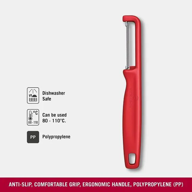 Alt view image 3 of 6 - Victorinox Iota Peeler for Vegetables Fruits, Serrated Edge,Swiss Made, Red
