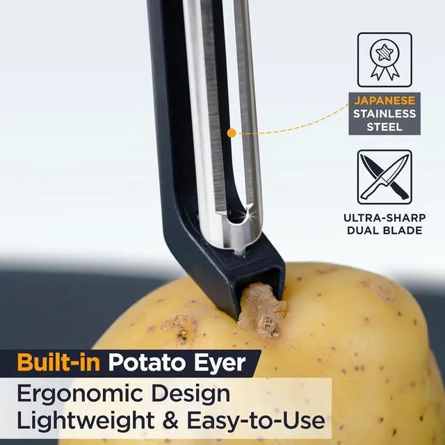 Alt view image 3 of 7 - Deiss PRO Swivel Vegetable Peeler - Sharp Japan Stainless Steel Peeler With Easy Non-Slip Hand Grip, Potato Peelers For Kitchen, Fruit, Carrot, Apple, Veggie, Kiwi, Durable, Dishwasher Safe