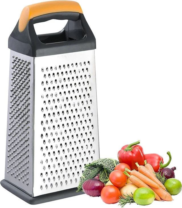 Main image of 4 Sided Box Grater, Stainless Steel Grater Slicer with Handle, Cheese Grater, Kitchen Food Shredder, Food Grater Cutter Planing for Ginger, Garlic, Cucumbers, Carrots, Cheese, Potato