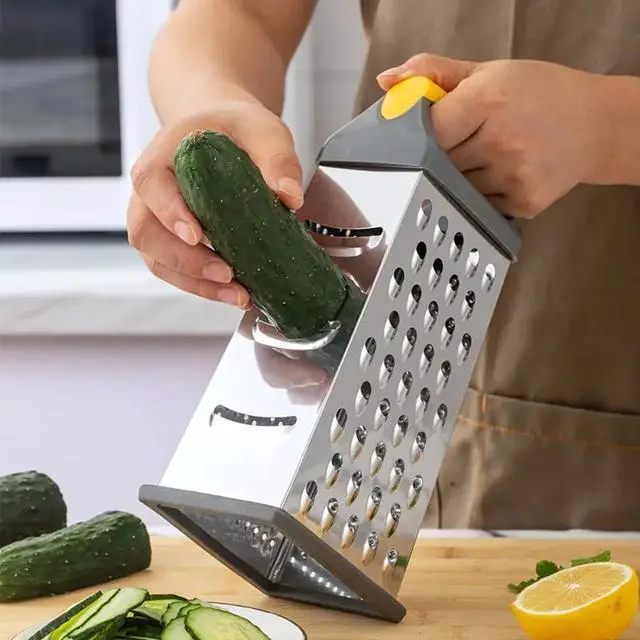 Alt view image 6 of 7 - Cheese Grater, 4 Sided Stainless Steel Box Grater, Vegetable Slicer with Non-Slip Base, Kitchen Food Shredder for Block Cheese Vegetables, Dishwasher Safe