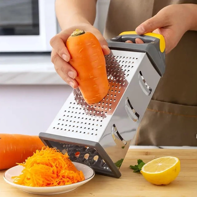 Alt view image 4 of 7 - 4 Sided Box Grater, Stainless Steel Grater Slicer with Handle, Cheese Grater, Kitchen Food Shredder, Food Grater Cutter Planing for Ginger, Garlic, Cucumbers, Carrots, Cheese, Potato