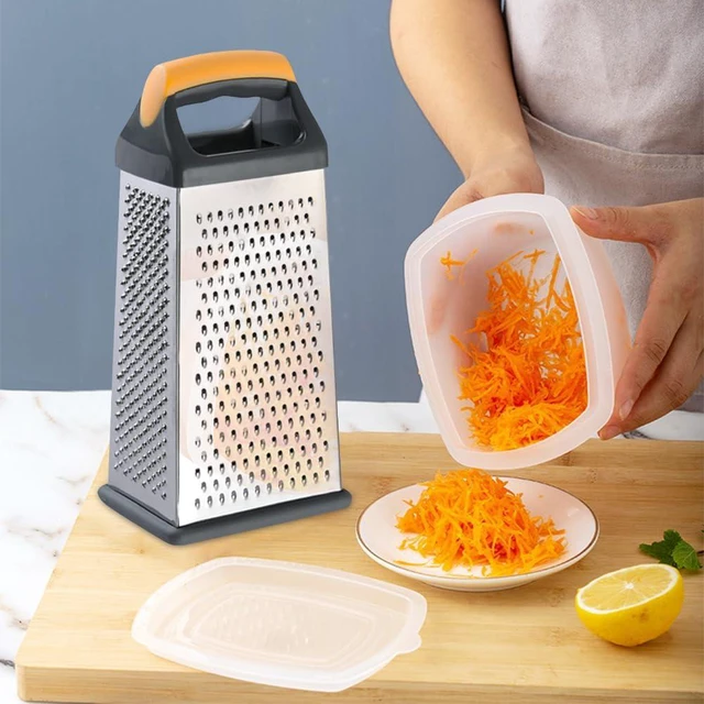 Alt view image 6 of 7 - 4 Sided Box Grater, Stainless Steel Grater Slicer with Handle, Cheese Grater, Kitchen Food Shredder, Food Grater Cutter Planing for Ginger, Garlic, Cucumbers, Carrots, Cheese, Potato