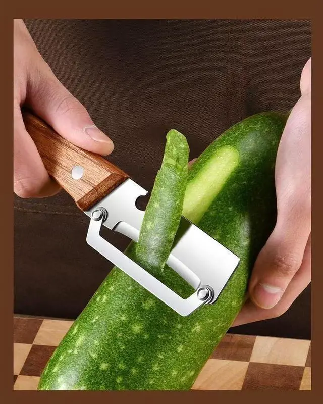 Alt view image 5 of 6 - Multi-Functional Vegetable Peeler with Wooden Handle - Stainless Steel Blade Fruit Peeler & Bottle Opener Kitchen Gadget for Potato, Carrot, Pineapple (1 Pack)