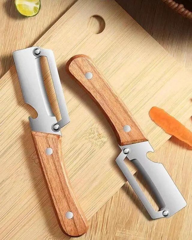 Alt view image 2 of 6 - Multi-Functional Vegetable Peeler with Wooden Handle - Stainless Steel Blade Fruit Peeler & Bottle Opener Kitchen Gadget for Potato, Carrot, Pineapple (1 Pack)