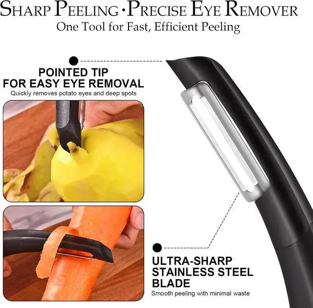 Alt view image 3 of 6 - Professional Vegetable Peeler Ultra Sharp Stainless Steel Blade Kitchen Potatoes Peeler, Ergonomic Non-Slip Handle Effortless & Safe Peeling Ideal for Apple, Cucumbers, Carrots, Black