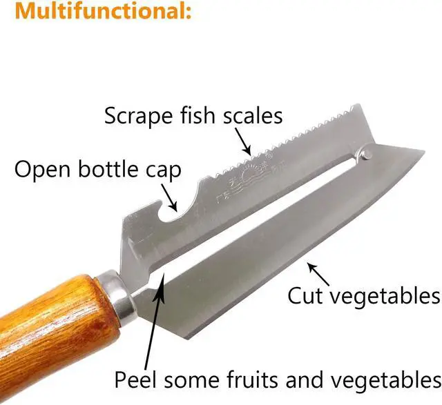 Alt view image 3 of 6 - Honbay Sharp Multifunctional Stainless Steel Wooden Handle Knife Fruits Peeler Vegetables Knife Fish Scales Scraper Bottle Opener